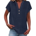 thumbnail image 6 of LEKODE Button Down Shirts for Women Solid trendy tops for women 2026 Linen Shirts for Women classy shirts for women Linen Shirts Button Tops Cotton Linen V Neck Short Sleeve Shirts v Neck Blue XL, 6 of 8