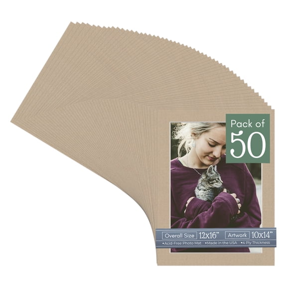 Tawny Brown Picture Frame Mat for 12x16 Frames - Fits 10x14 Photos - 50 Mats