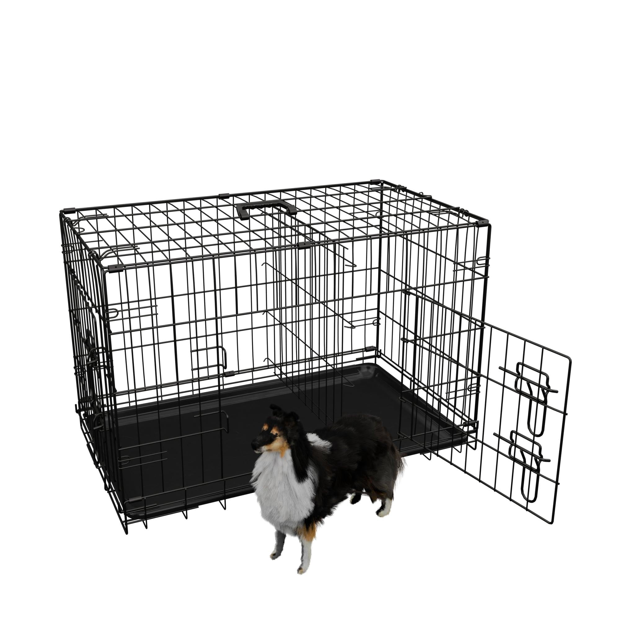 Dog Crate, 36 Inch Medium Dog Cage with Divider and Plastic Leak-Proof Pan Tray, Double Door Folding Metal Wire Cage for Indoor, Outdoor, and Travel