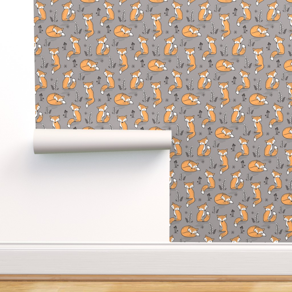 Peel & Stick Wallpaper Swatch - Dreamy Fox Opal Gray Foxes Forest