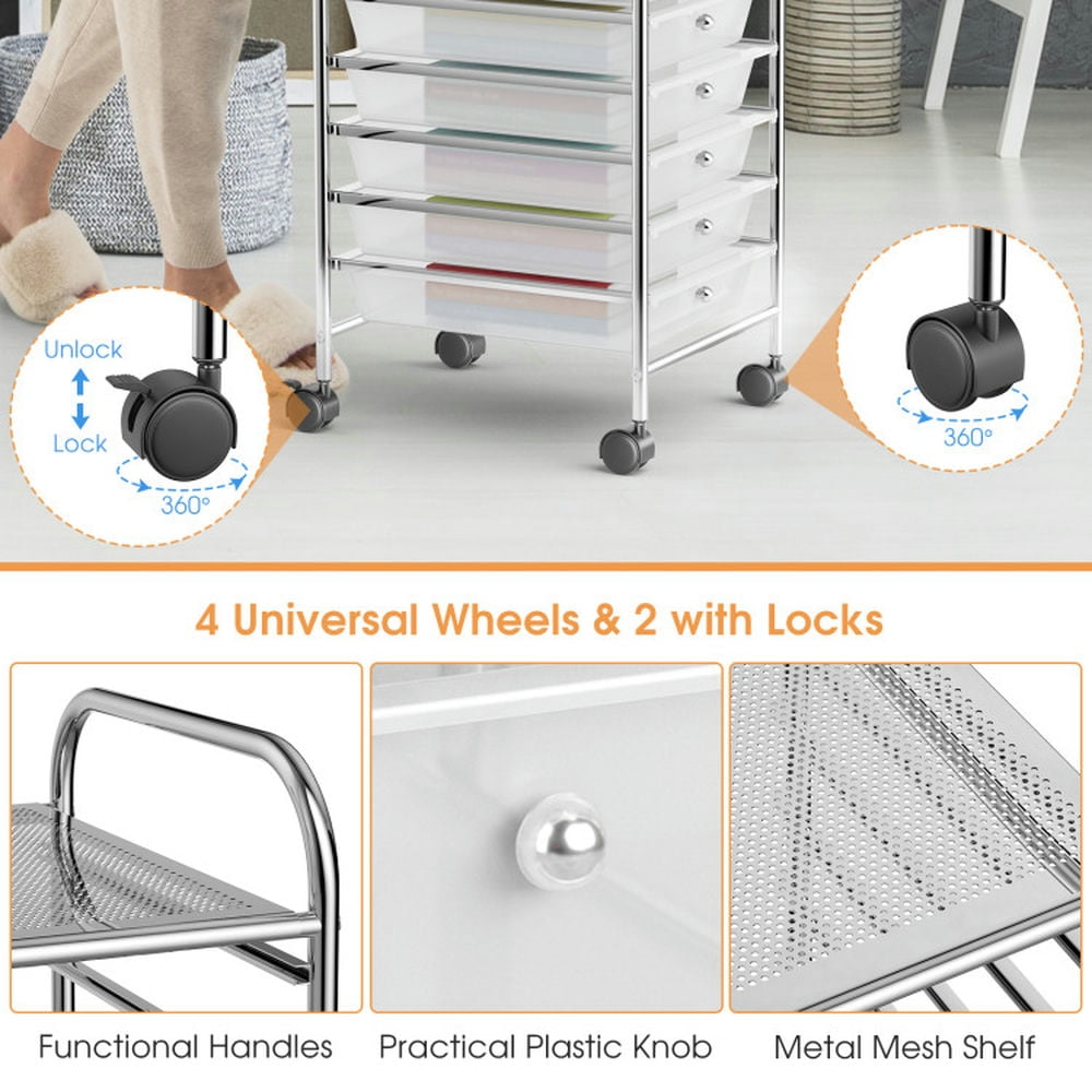 Spaco 10 Drawer Rolling Storage Cart Organizer with 4 Universal Casters-Clear, Craft Organizers and Storage, Multipurpose Organizer Cart for Home, Office, School
