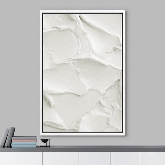 PixonSign Framed Wall Art White Brush Stroke Plaster Pattern Abstract Shape Paintings Minimalism Modern Art Decoration Contemporary Canvas Prints Fine Art Cool for Rooms - 24"x36" White