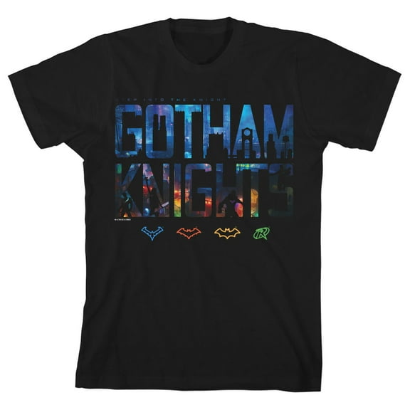 Bioworld Gotham Knights City Image Within Text With Hero Icons Toddler Boy's Black Crew Neck Tee-2T