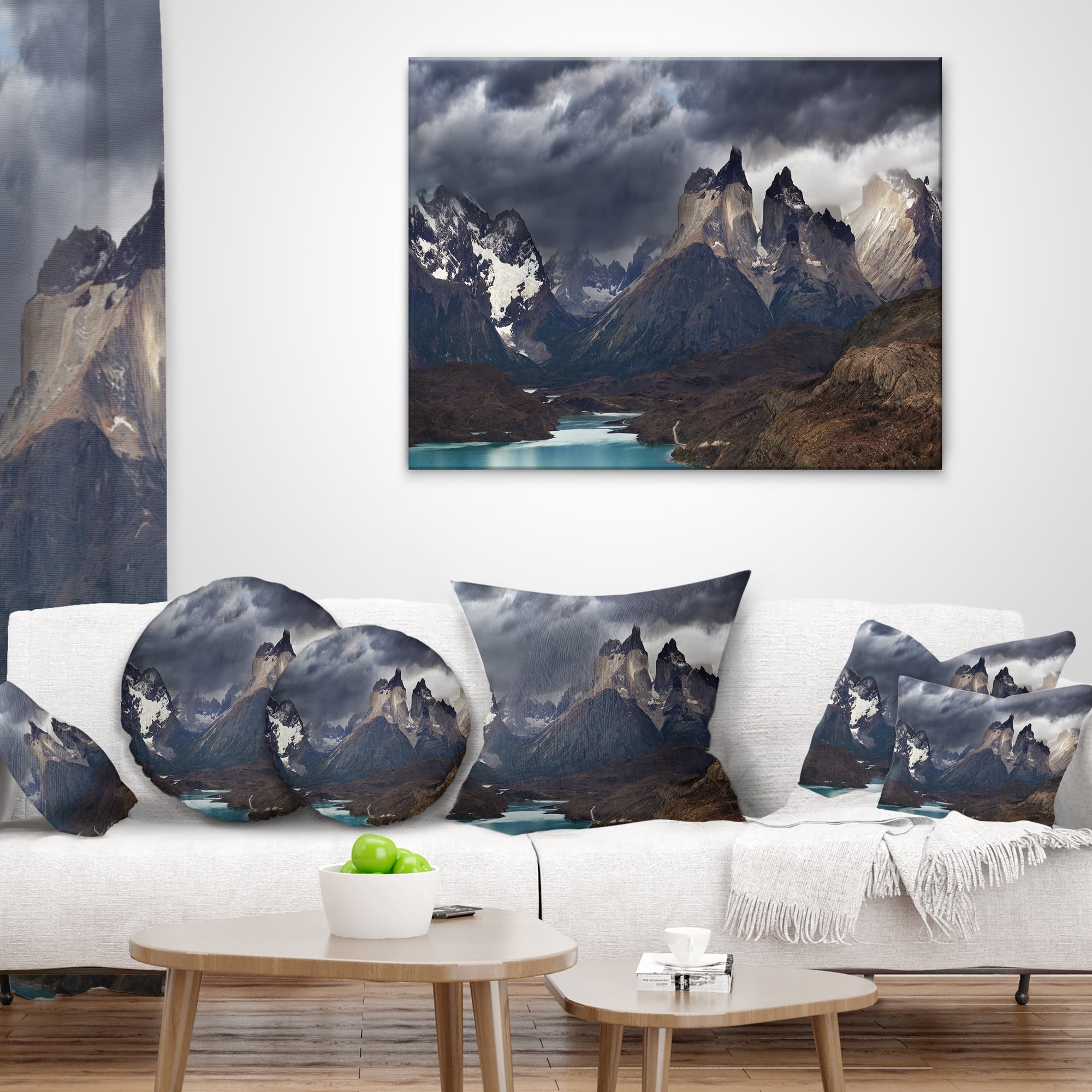 Designart Torres Del Paine Cuernos Mountains - Photography Throw Pillow - 18x18