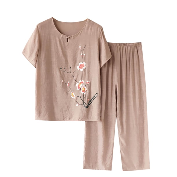 Pantalones de Mujer Traje de Verano Impreso de Manga Corta Cuello Redondo Top & Shorts Set, Delgado Y Casual de las Mujeres Pantalones Casuales