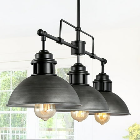 LNC Industrial 3-Light Antique Silver Linear Chandelier for Kitchen Island