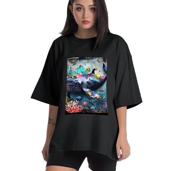 Plus Size Shirt for Women Black Tops for Women Short Sleeves Shirt for Women Whale T Shirt Crewneck Shirt for Women XS
