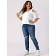 thumbnail image 3 of DARING DIVA Women's Plus Cold Shoulder Bell Casual Sleeve Top 2X White, 3 of 6