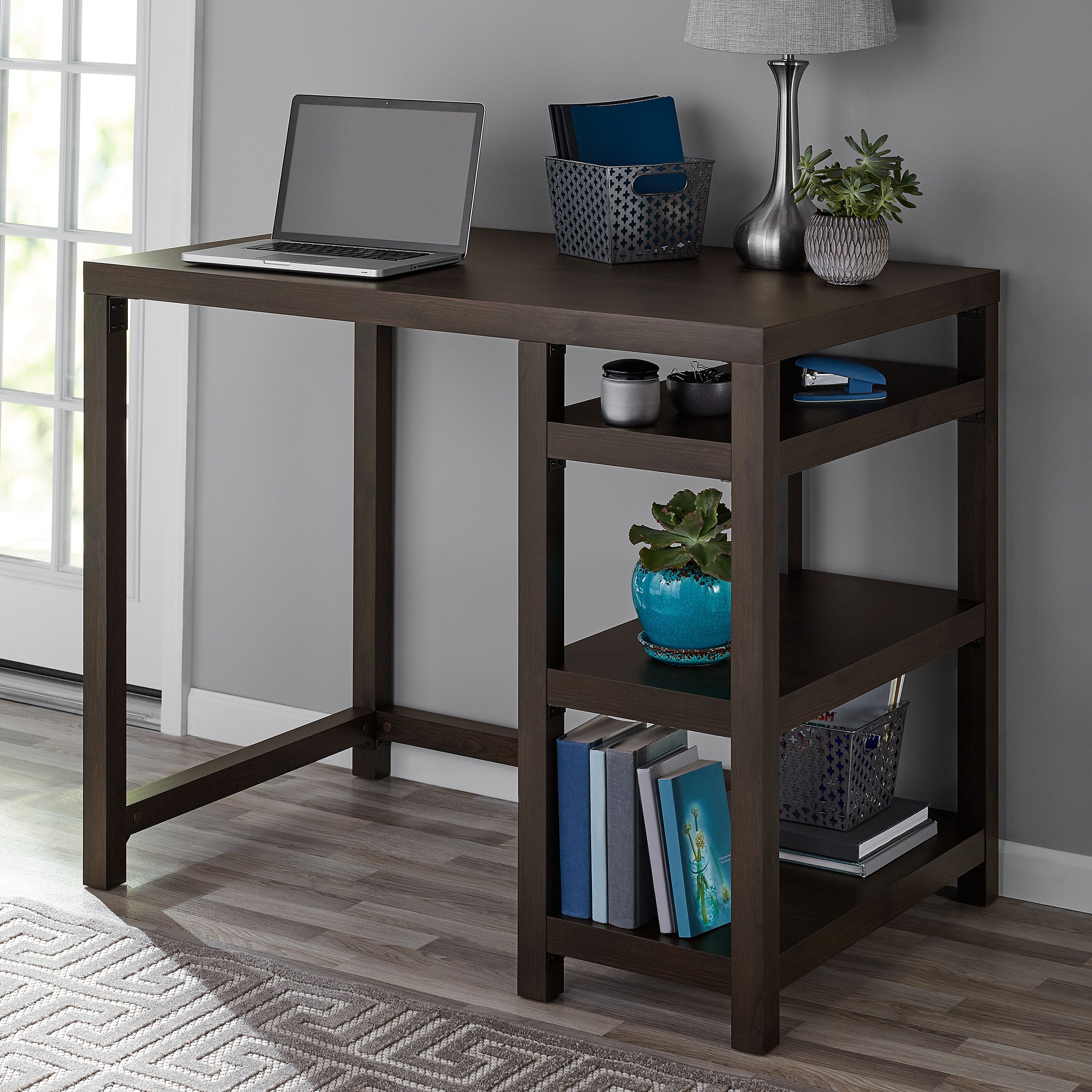 Mainstays 3Shelf Standing Computer Desk, Dark Chestnut Writing Small Word Table eBay