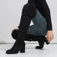 thumbnail image 6 of Xiaoxatg Fashion Women's Knee High Boots Stylish Thick High Heels Pleated Suede Long Footwear for Women 9 Black, 6 of 7