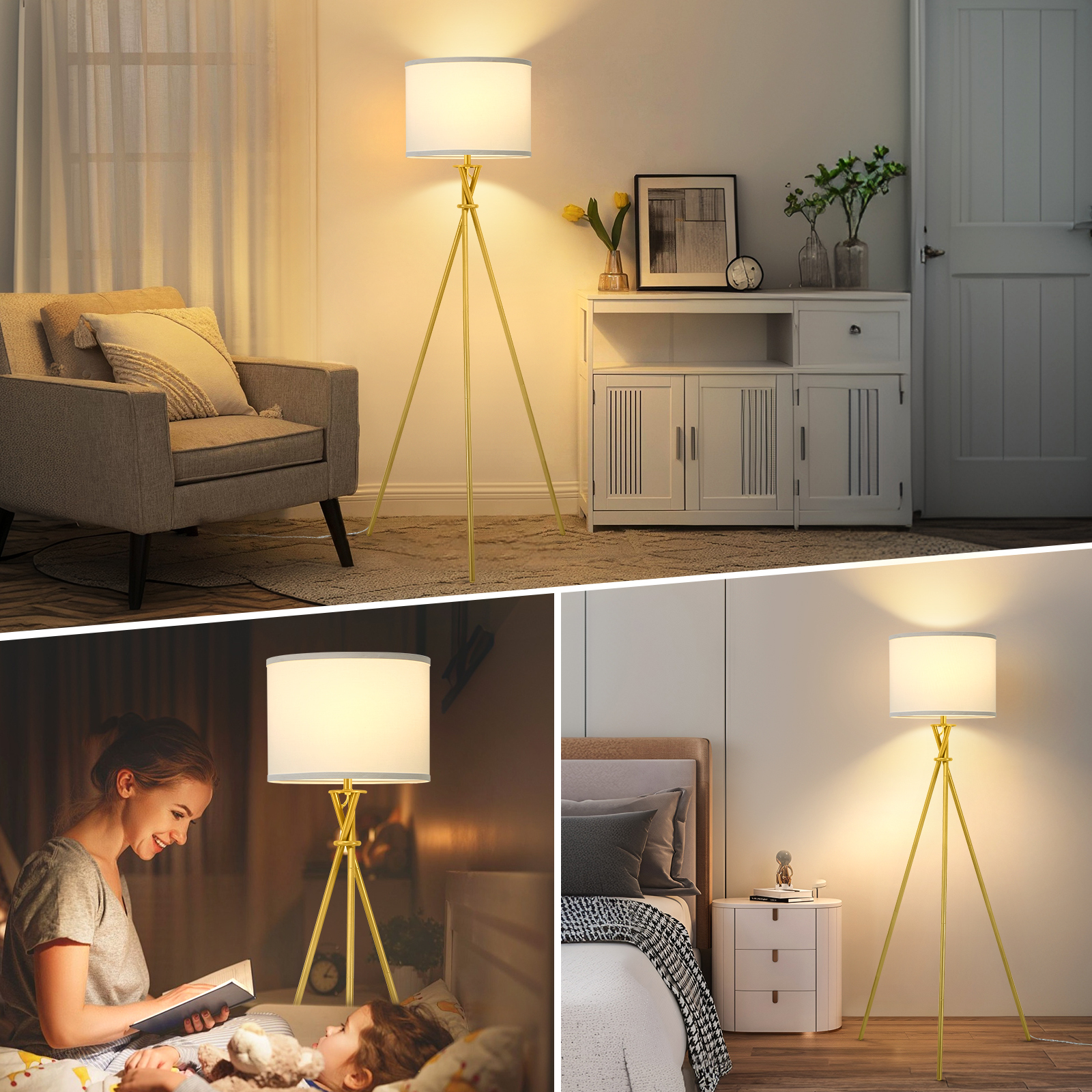 NATYSWAN 61" Gold Tripod Floor Lamp with White Shade photo 5
