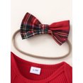 thumbnail image 5 of Elippeo Baby Girl Christmas Clothes 3M 6M 12M 18M Ribbed Long Sleeve Romper with Plaid Flare Pants and Bow Headband Outfit, 5 of 9