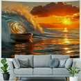 thumbnail image 4 of Fenyluxe  Ocean Wave Tapestry Ocean Sunset Sunrise Sea Beach Blue Waves Surf Tapestries Modern Great Wave Landscape Scenery Wall Hanging Decor Living Room Bedroom Home Decorations 40x60inch, 4 of 6