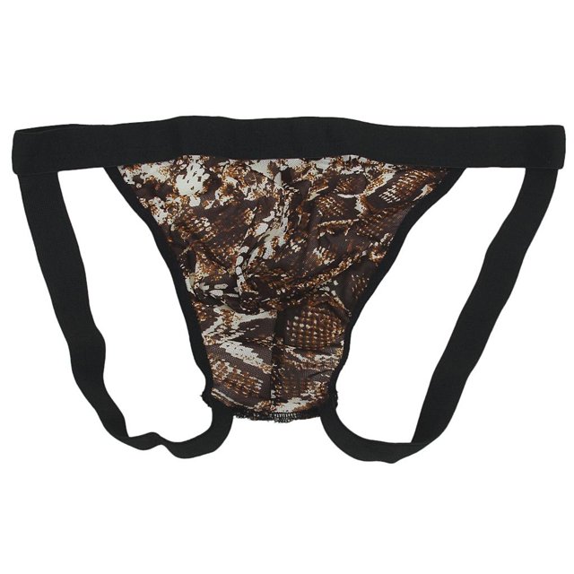 Hombres Tangas Ropa Interior W / De Negro Jinwen Sexy Men Tangas Encantadora Tanga Panty Ropa interior con patrón de piel de serpiente