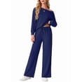 thumbnail image 5 of JWD Women's Off Shoulder 2 Piece Knit Matching Set Long Sleeve Pullover Top with Drawstring Wide Leg Pants Navy Blue XL, 5 of 6