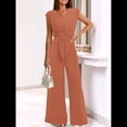 thumbnail image 4 of Conjuntos de Dos Piezas de Verano para Mujer 2025, Top Corto con Cinturón, Mangas y Cuello en V, Pantalones Anchos, Chándal Informal. Naranja L, 4 of 7