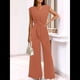 thumbnail image 4 of Conjuntos de Dos Piezas de Verano para Mujer 2025, Top Corto con Cinturón, Mangas y Cuello en V, Pantalones Anchos, Chándal Informal. Naranja XL, 4 of 7