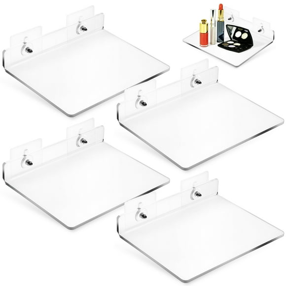 4 Pcs Acrylic Floating Shelves Versatile Self Adhesive Small Shelves for Bathroom Kitchen Bedroom Living Room