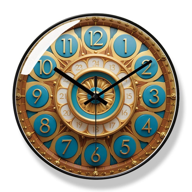 Reloj de pared vintage de lujo de 30 cm, cuarzo, no hace tictac, azul/dorado