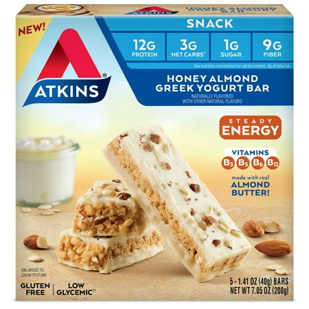 Atkins Honey Almond Greek Yogurt Bar, 1.55 oz, 5-pack (Snack Bar)