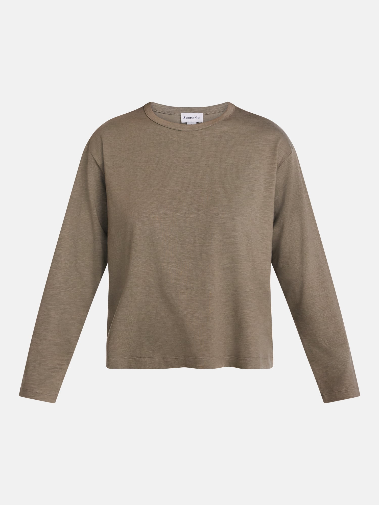 Scenario Women's and Women's Plus Relaxed Slub Tee with Long Sleeves, Sizes XS-4X