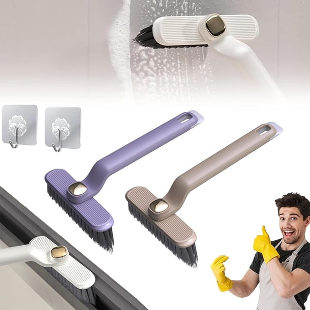 LAICAIW Multi-Function Rotating Crevice Cleaning Brush, Hard Bristle Crevice Cleaning Brush, Crevice Cleaning Tool, 360-Degree Rotating Crevice Cleaning Brush, Cleaning Brush Set (Purple+Brown)