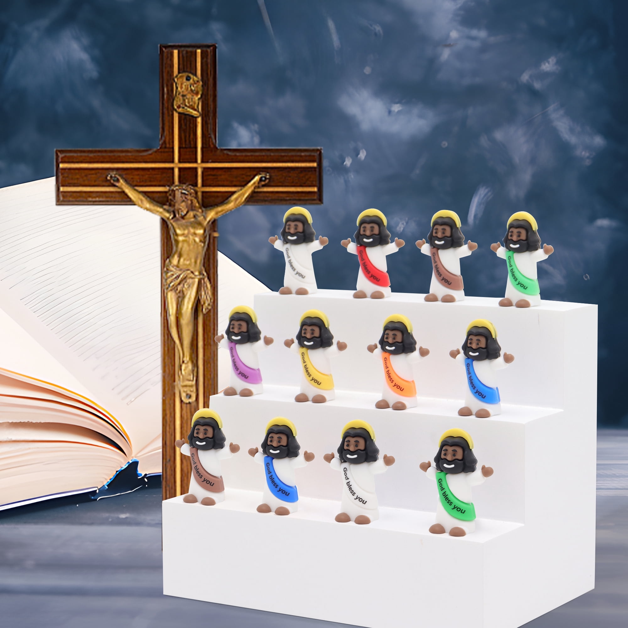 100PCS Mini Jesus Figurines , Christian Decorations With "God Bless You, " Perfect For Jesus Challenge, Party Props, Religious Favors, Church Events, And Easter Gifts-Black
