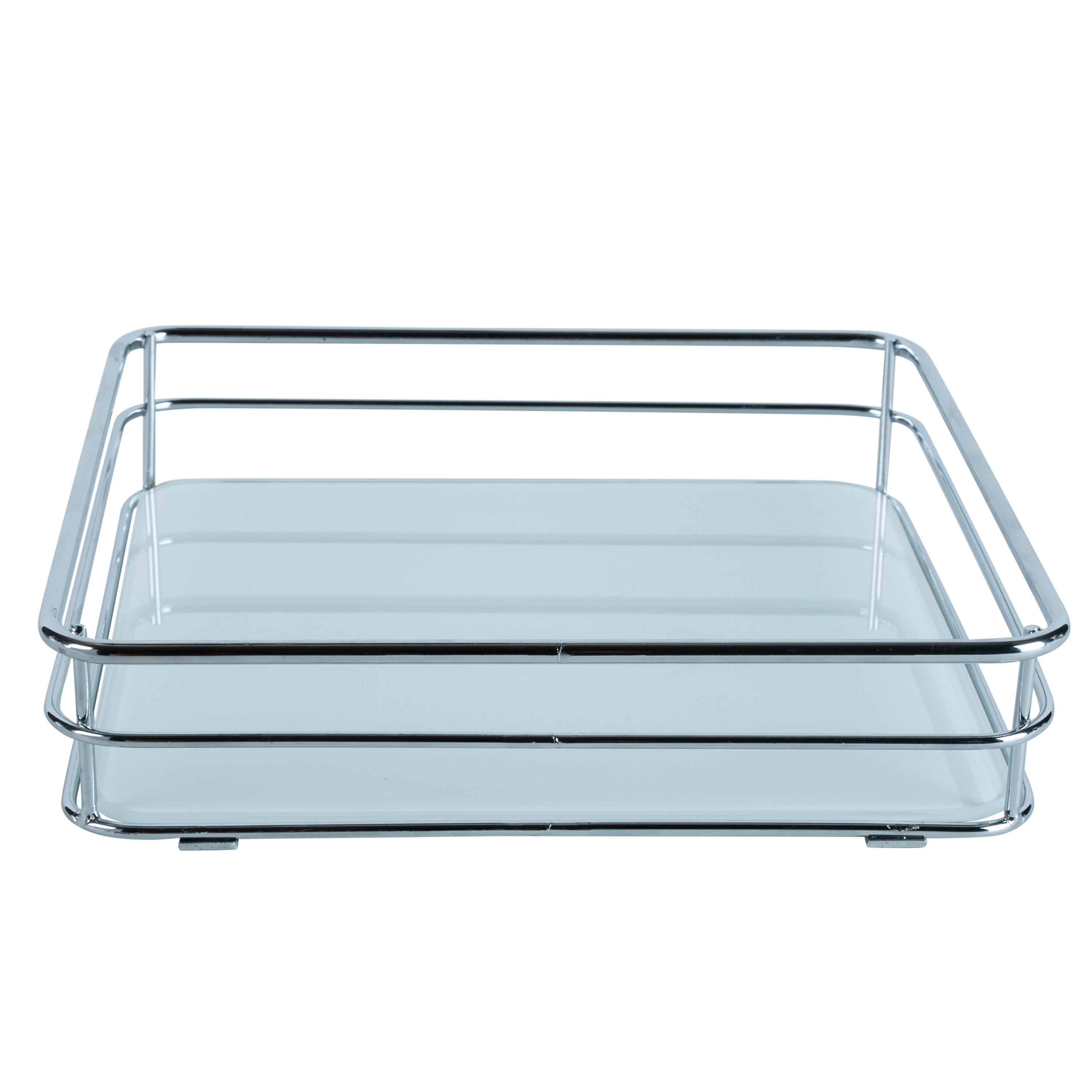 ELLE Paris Limoges Collection Steel Square Vanity Tray Makeup Organizer in Chrome