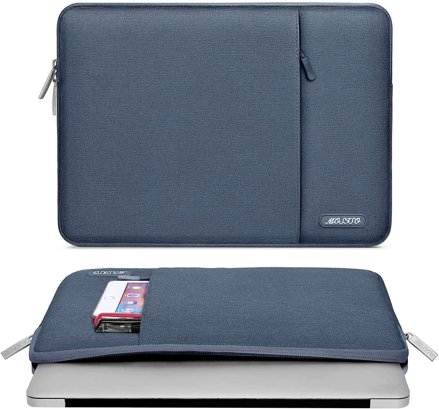 Mosiso Polyester Vertical Style Water Repellent Laptop Sleeve Case Bag Cover with Pocket for MacBook Air 15 inch M3 A3114 M2 A2941 2023 2024 / Pro 15 inch A1990 A1707, Haze Blue