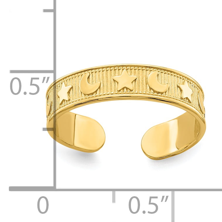14k Yellow Gold Solid Moon and Stars Toe Ring 14k Yellow Gold Solid Moon and Stars Toe Ring