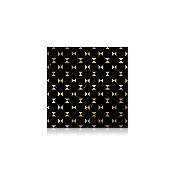 Yuarrent Adhesivo de mosaico artesanal, calcomanías impermeables gruesas, papel tapiz de cocina a prueba de aceite, restaurante contra Decoración del hogar Geometría de oro negro 20