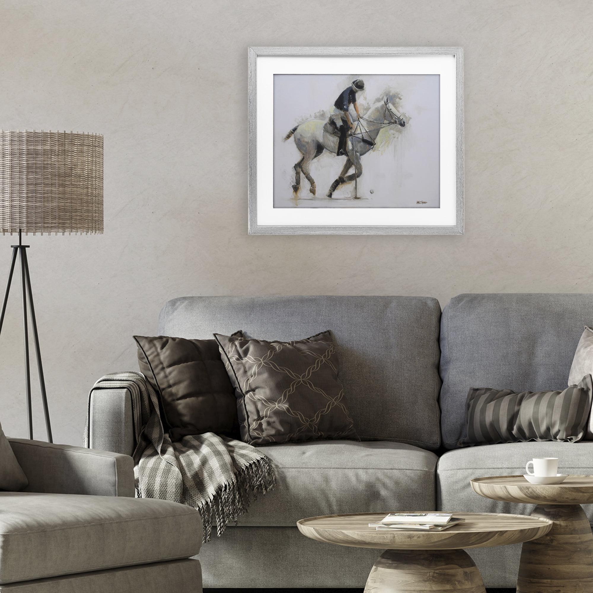 Stupell Industries Polo Rider in Motion Gray Framed Print Under Glass, design by Jadei Graphics
