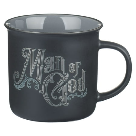 

Christian Art Gifts Ceramic Novelty Scripture Coffee & Tea Mug for Men: Man of God - 1 Timothy 6:11 Inspirational Bible Verse Black & Gray 13 oz.