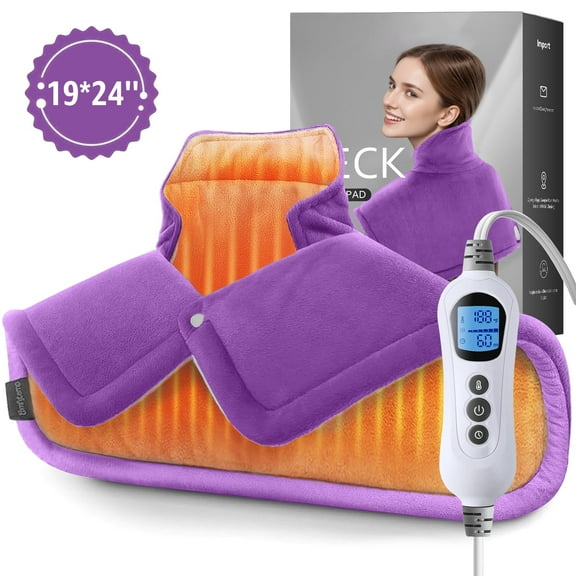 TCVOR Soft Flannel Heating Pad for Neck and Shoulders and Back, 19 x 24 in Wearable Weighted Electric Heating Pads with 6 Heat Settings & 6 Timer Auto Shut Off, Puple