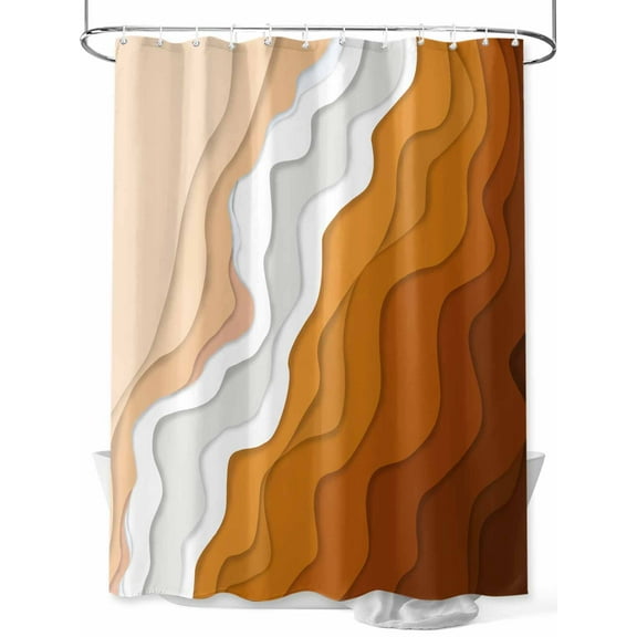 Fsddascl Orange Coastal Beach Shower Curtain Set - Long 72" x 84" Bathtub Curtain with 12 Hooks, Rustic Abstract Sea Waves Striped Waterproof Fabric Stall Shower Curtains for Bathroom/Bathtub