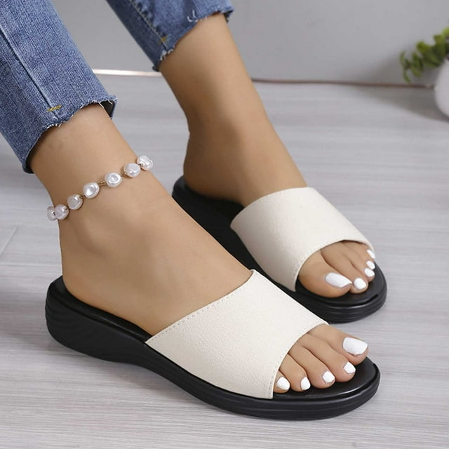 LSLJS Sandales Plates pour Femmes Commerce Extérieur Grande Taille Décontractées en Forme de Coin Couleur Unie à Bout Ouvert