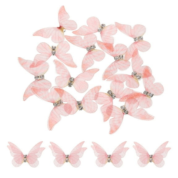 20Pack Sheer Mesh Butterfly Appliques, 30mm Butterflies Patch, Pink