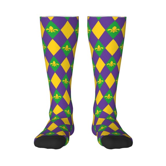 Honeii Mardi Gras Print Long Socks,Novelty Design Socks Gift for Men and Women,Crew Socks,Calf Socks
