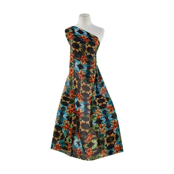 Zelouf High Multi Chiffon Print , Sewing, DIY, Crafts Fabric by the Yard, 984 Blk/org, 3 Yard