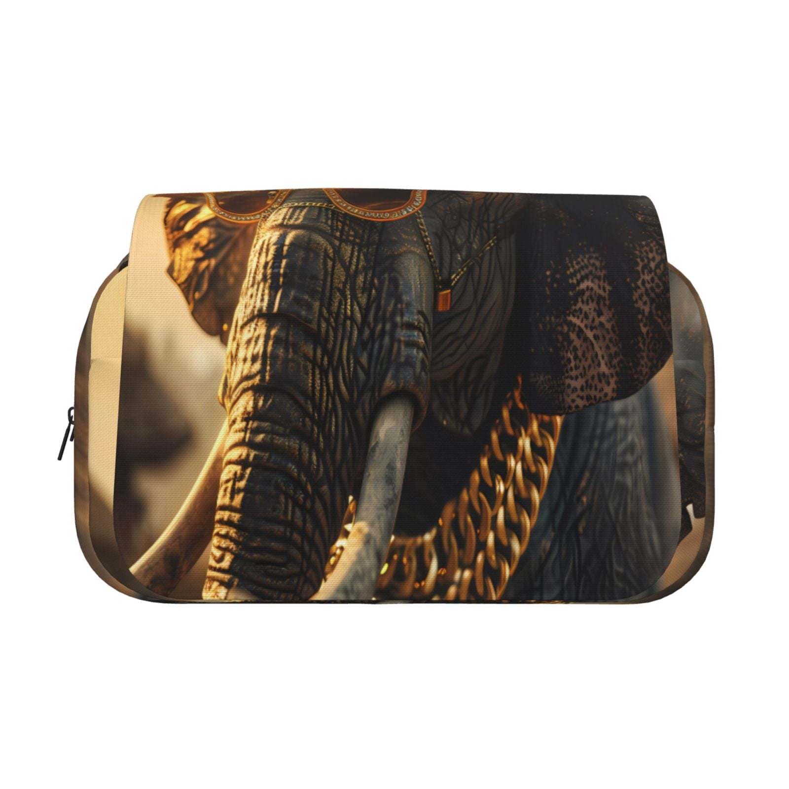 Rateoe Cool Sunglasses Elephant Art Pattern Double Clamshell Pen Case, Storage Organizer with Two Zipper Compartments– Holds Up to 50 Pencils & Pens