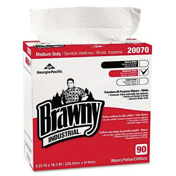 Georgia Pacific Professional Brawny Medium Duty All Purpose Wipers, 90 per Box, White, 20070/03