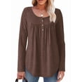 thumbnail image 3 of Camisas de Larga para Mujer, Conjuntos de Otoño, Cuello Redondo, Túnicas Casuales, Blusas de Moda, Ropa de Moda. Café S, 3 of 6