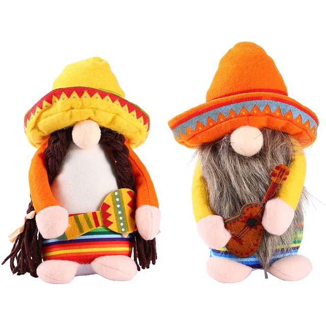 Gnomo de vacaciones con ukelele Tomte Tomte sueco Gnomos escandinavos Gnomo nórdico Estatua de elfo Carnaval mexicano Decoración de fiesta Hogar Chimenea Mesa 2 piezas Ormromra WRLF-695