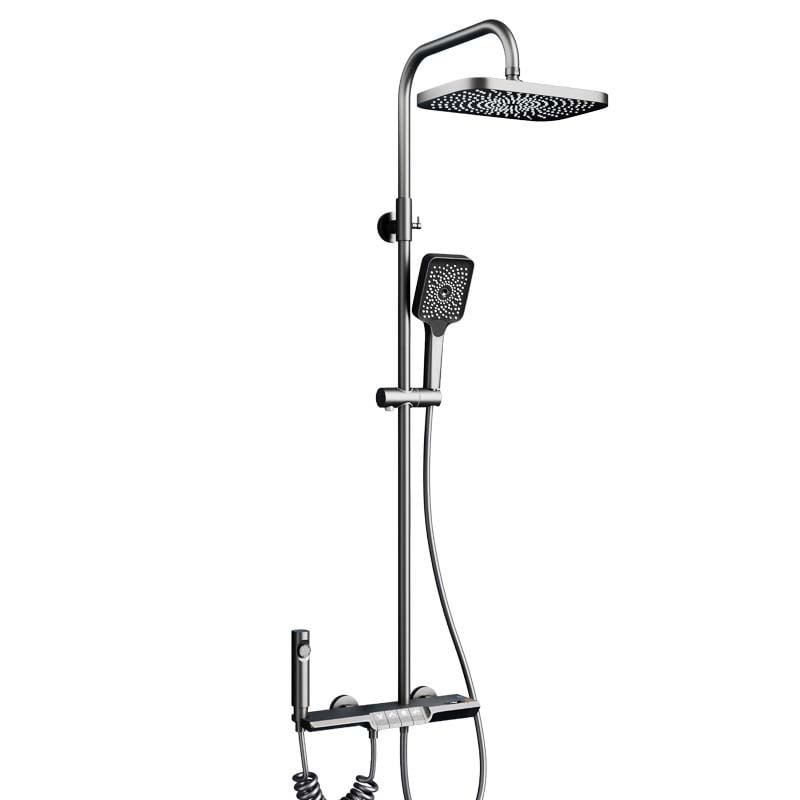 Massage shower head with ergonomic handle, antiblock wiping nozzle