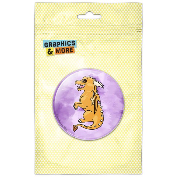 Cute Yellow Dragon Fantasy Medieval on Purple Pinback Button Pin Badge