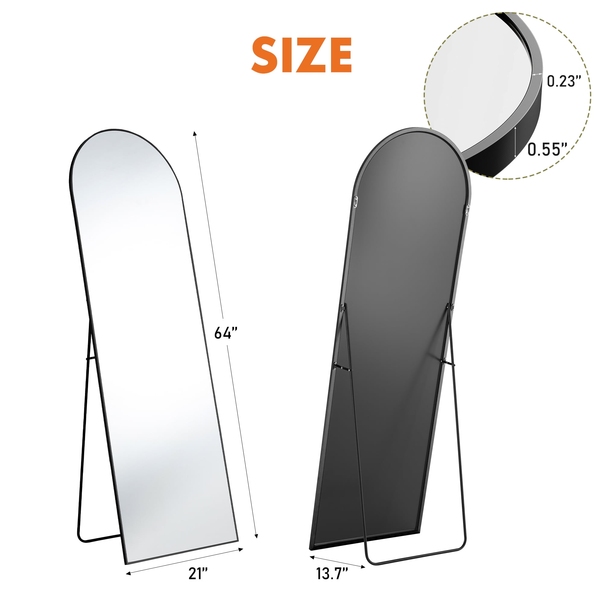 MAYEERTY 64"x21" Arched Full-Length Mirror - Floor Standing Full-Body Mirror, Black