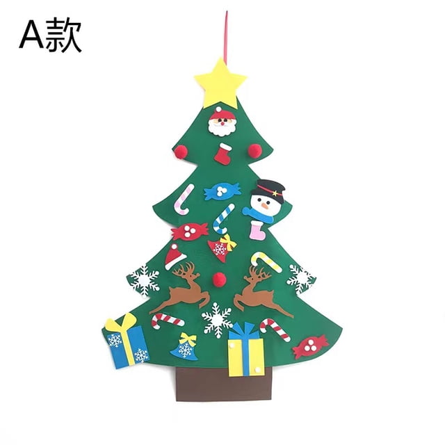 Árbol de Navidad de fieltro DIY para niños con adornos desmontables para colgar en la pared, regalos de Navidad, decoraciones navideñas para el hogar para niños kaili Sencillez