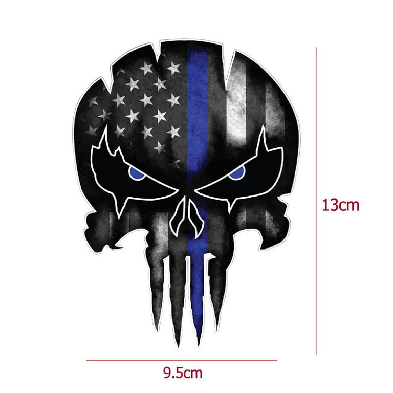 Binduo Car Sticker 13x9.5cm Blue Line Punisher Skull Reflective
