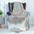 thumbnail image 4 of Oriental Soft Flannel Fleece Throw Blanket, Soft Colored Mandala South Culture Inspired Floral Image, Cozy Plush for Indoor and Outdoor Use, 60" x 80", Turquoise Coral Teal, by Ambesonne, 4 of 5