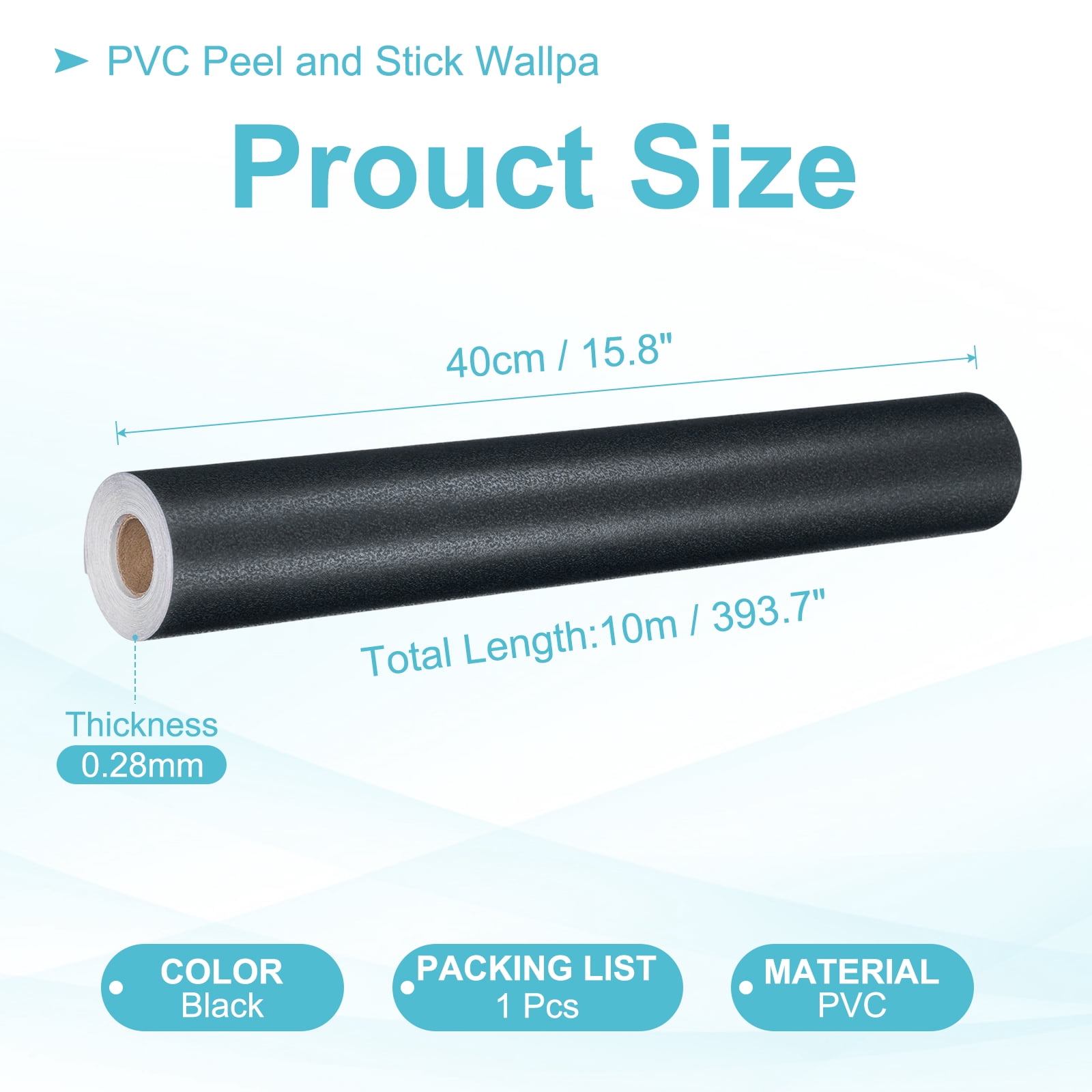 Uxcell Peel and Stick Wallpaper 22" x 394" Waterproof Frosted Wall Paper Black